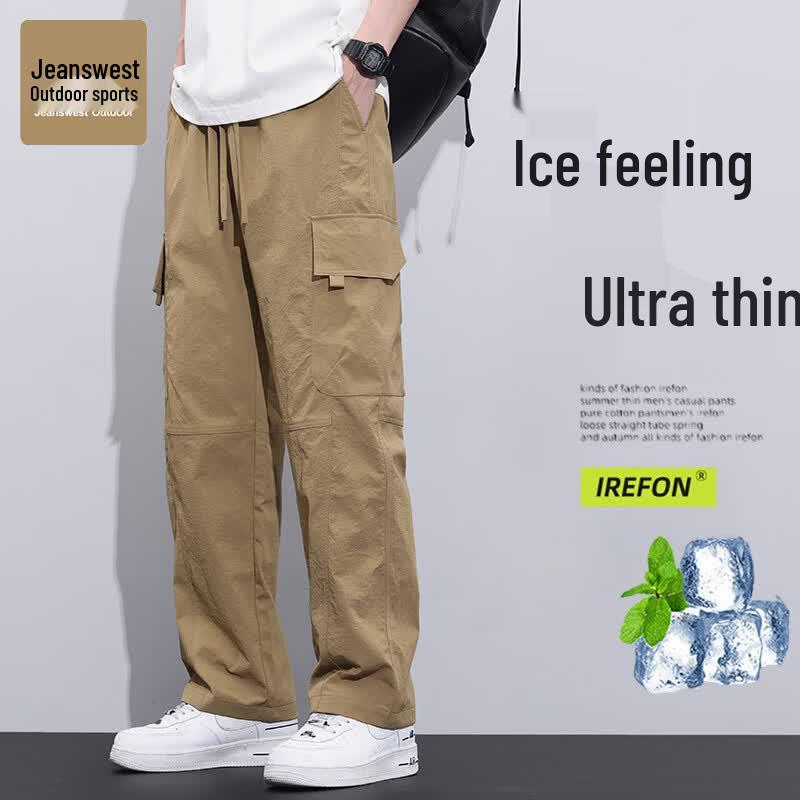 Men s Summer Drawstring Ice-Feel Straight-Leg Cargo Pants 4XL