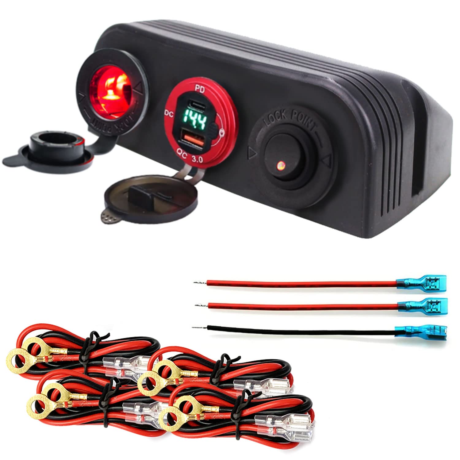 

MAXWIN KP-KB03-SET1 Встраиваемая панель автомобильного зарядного устройства, Панель переключателей, 3 слоя, Специальная крышка, Быстрая зарядка, 3-hole set red