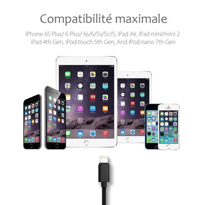 Câble pour iPhone - Non spécifié - 2M - Nylon Doré - Compatible avec plusieurs modèles d'iPhone - USB