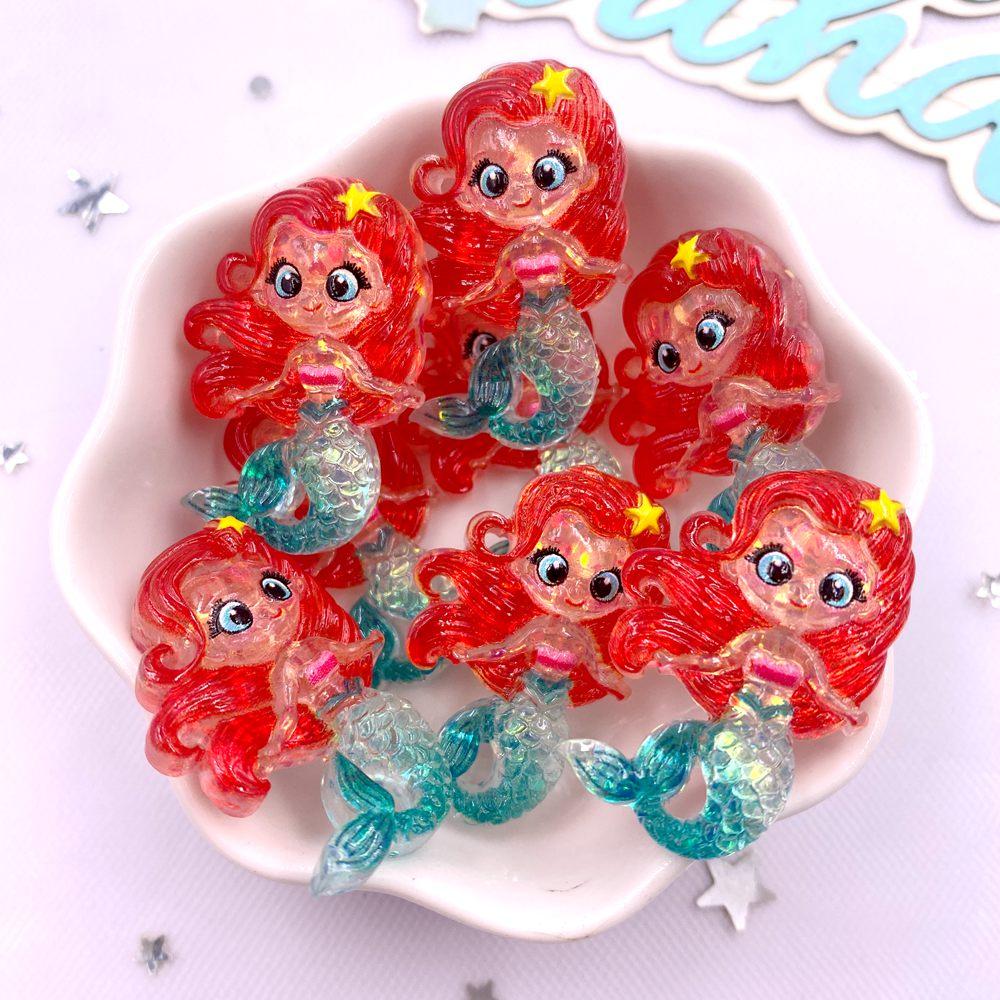 Resin Colorful Cartoon Glitter Mermaid Princess Girl Flatback Christmas Figurines 10PCS Scrapbook DIY Bow Accessory Decor Crafts