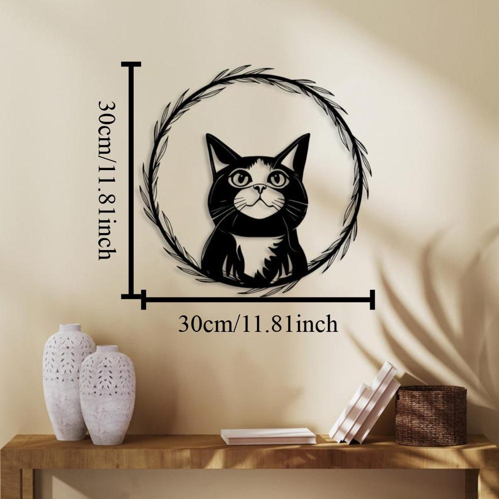 Wrought Iron Cat Wall Decor Sculpture Black Metal Animal Art Home Ornament Pet Lover Gift 12in
