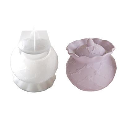 Round Candle Jar Mold with Lid Concrete Gypsum Vessel Silicone Mould Cement Plaster Resin Storage Box Flowerpots Molds