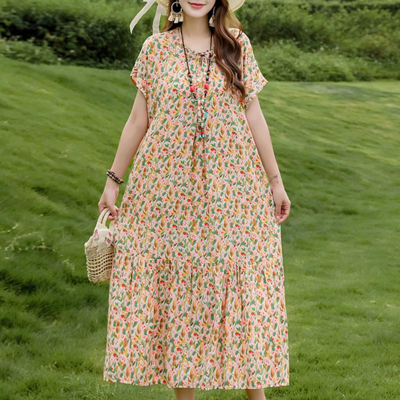 Women's Plus Size Floral Print Short Sleeve Maxi Dress, Loose Casual Summer Sundress (XL-5XL)