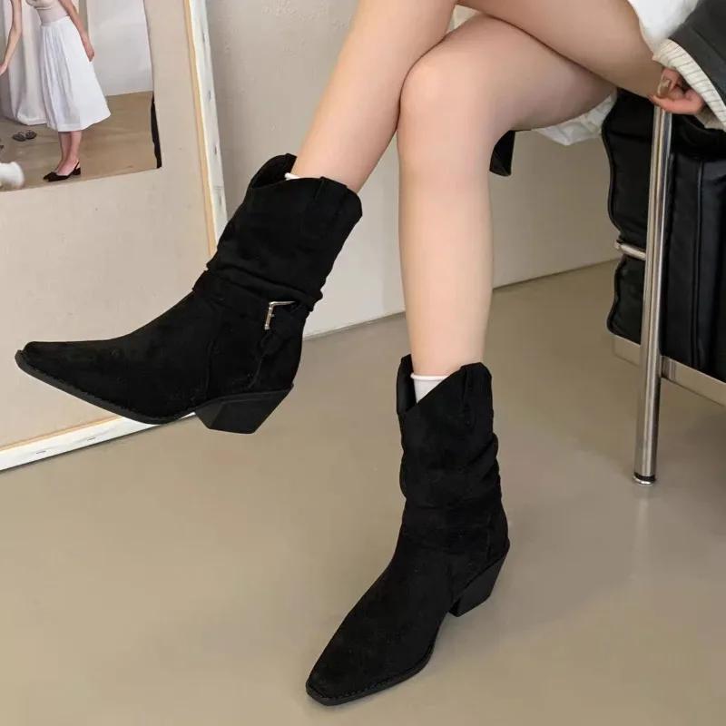 Fashion New Style Fashion Women's Suede Long Boots Soft Platform Side Zipper Women Western Boot Plus Size Solid Color Luxury Boots