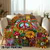1pc Vintage 60s 70s Hippie Blanket - Soft Flannel Bohemian Throw Suitable for Sofa Bed Travel, Psychedelic Retro Design with Peace Signs, Floral & Mul