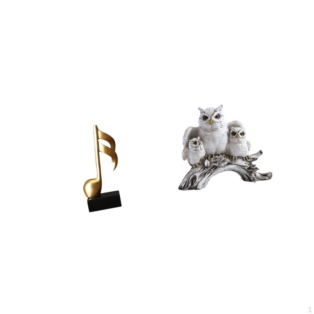 Creative Resin Owl Music Note Sculpture Tabletop Ornament Figurine Centerpiece for Desk Fireplace