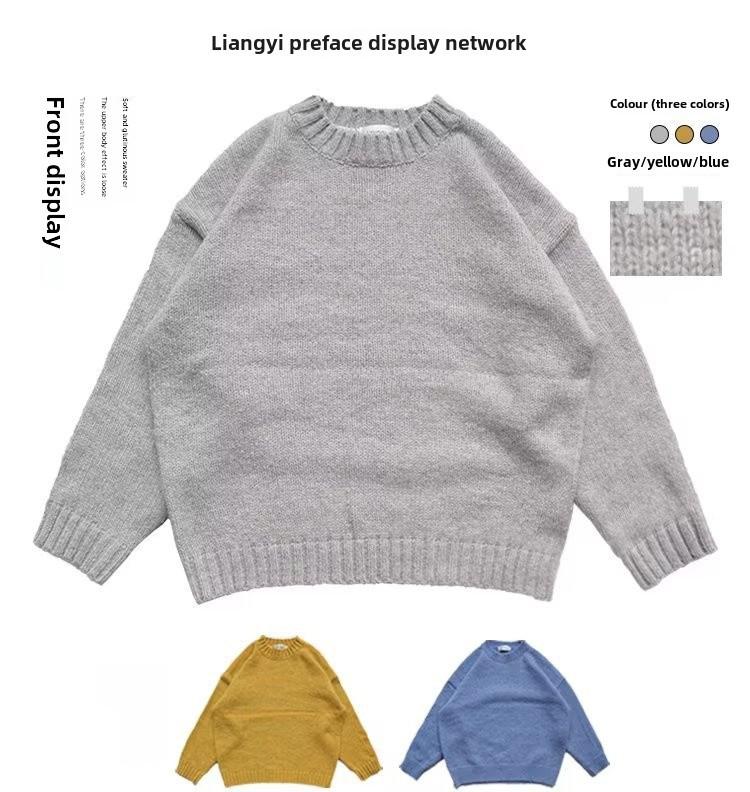 Unisexový japonský volný pletený zimní svetr - Trendy svetr s kulatým výstřihem pro muže a ženy