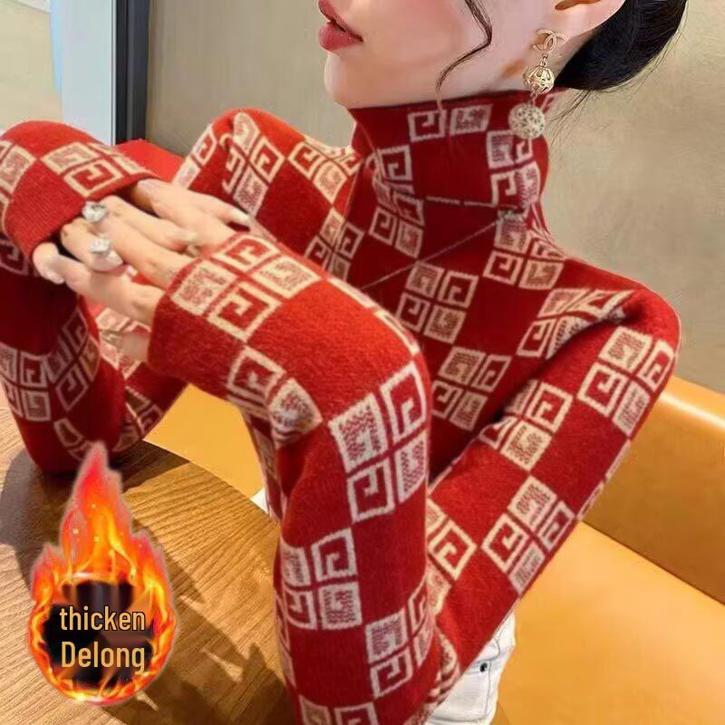 

Женская футболка с высоким воротом, бархатный базовый слой - Двусторонняя, утолщенная, с длинным рукавом, приталенная, теплая, модная для осени/зимы. S 60-85 catty