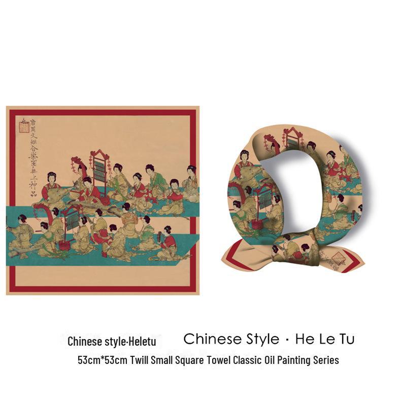 

Редкий осенний ретро-шарф из искусственного шелка – шаль в китайском стиле 53x53cm