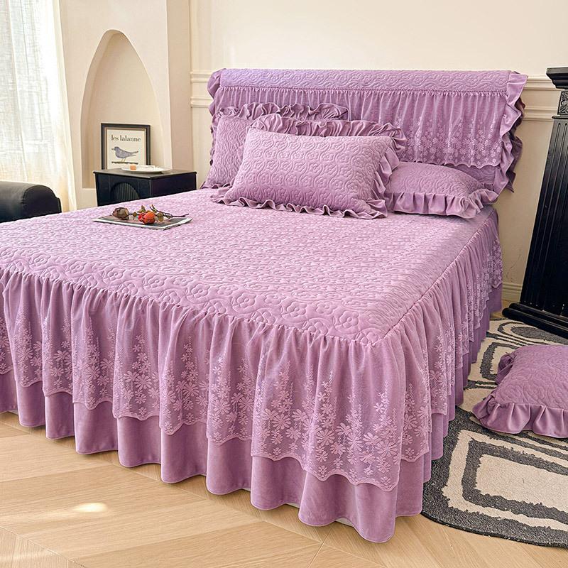 Baby Fleece Padded Bed Skirt Single Piece Winter Fleece Thickened Non-Slip Household Bed Cover Three-Piece Bedspread Universal In All Seasons