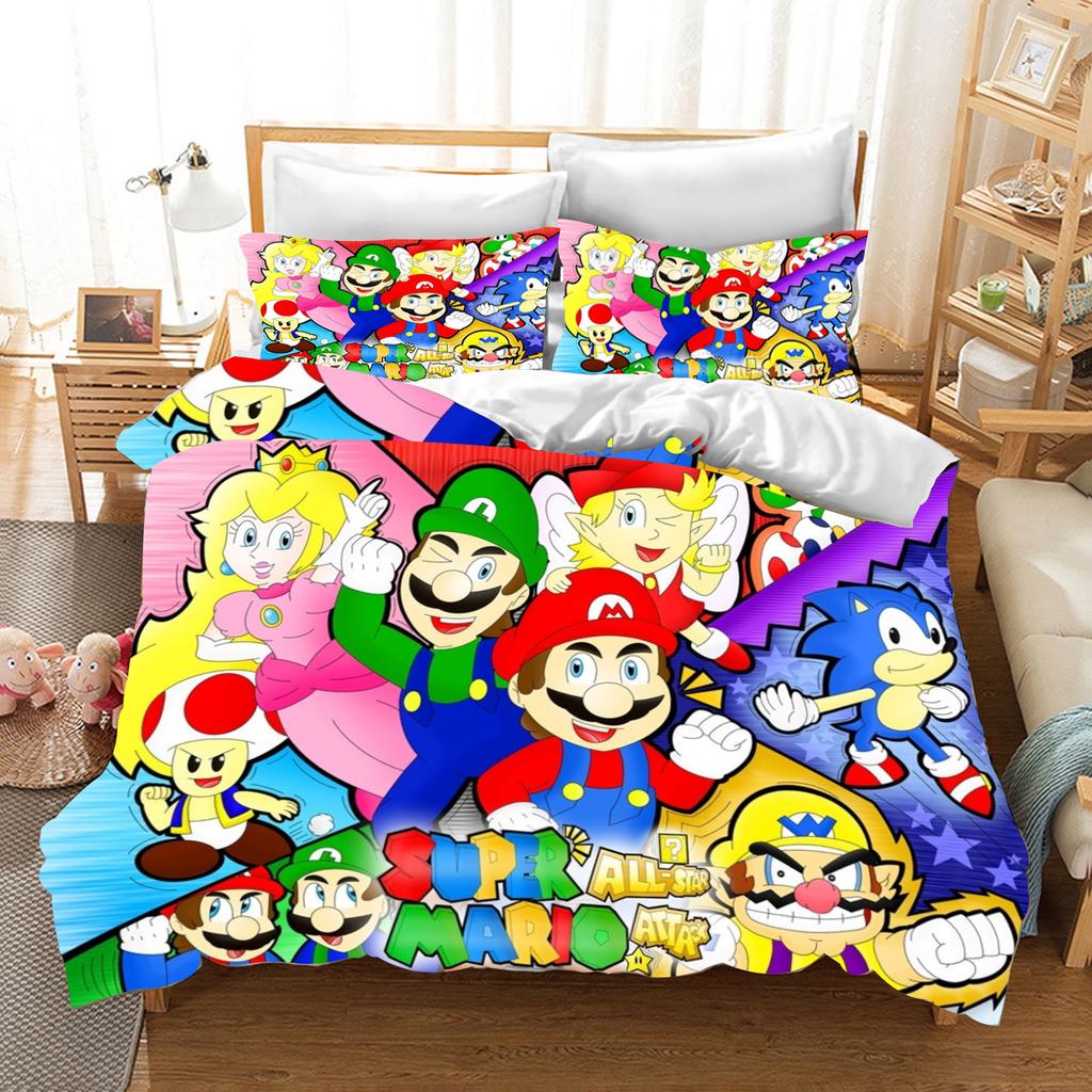 Mario Duvet Cover Set Comforter Bedding 3d Children'S Bedding Set 3-Piece 1 Quilt Cover King Size