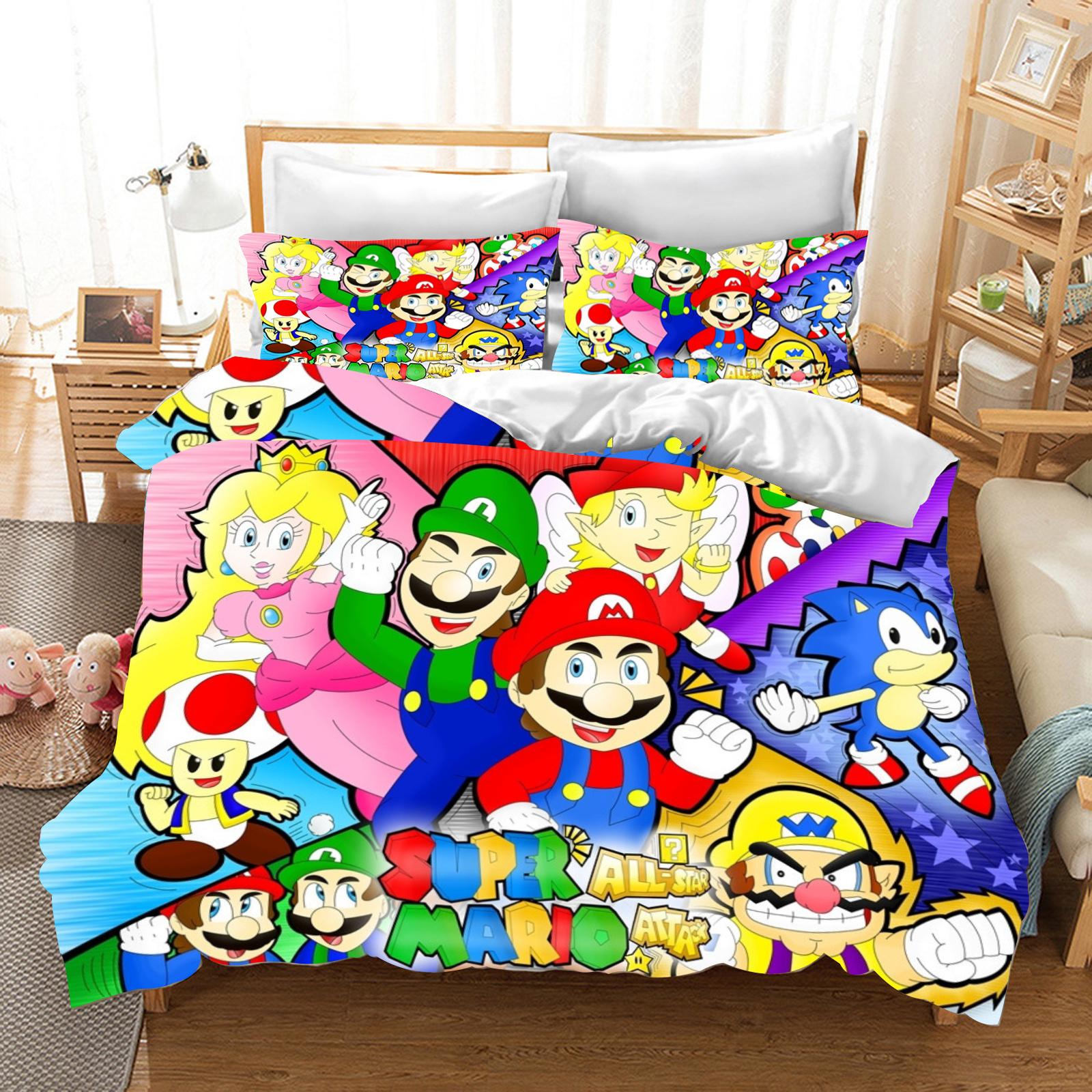 

Mario Duvet Cover Set Comforter Bedding 3d Children S Bedding Set 3-Piece 1 Quilt Cover King Size 200X200CM