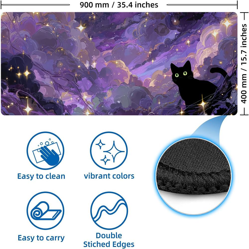 Kawaii Black Cat Silicone Soft Gaming Mouse Pad Large Keyboard Pad Topographic Mouse Pad for Keyboard with Anti-Slip TableMat