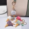 1pc Fashion Cute Mini Ice Cream Key Ring With Tassel Student Fluffy Pom Pom Velvet Plush Keychain For Girls Bag Decoration Gift