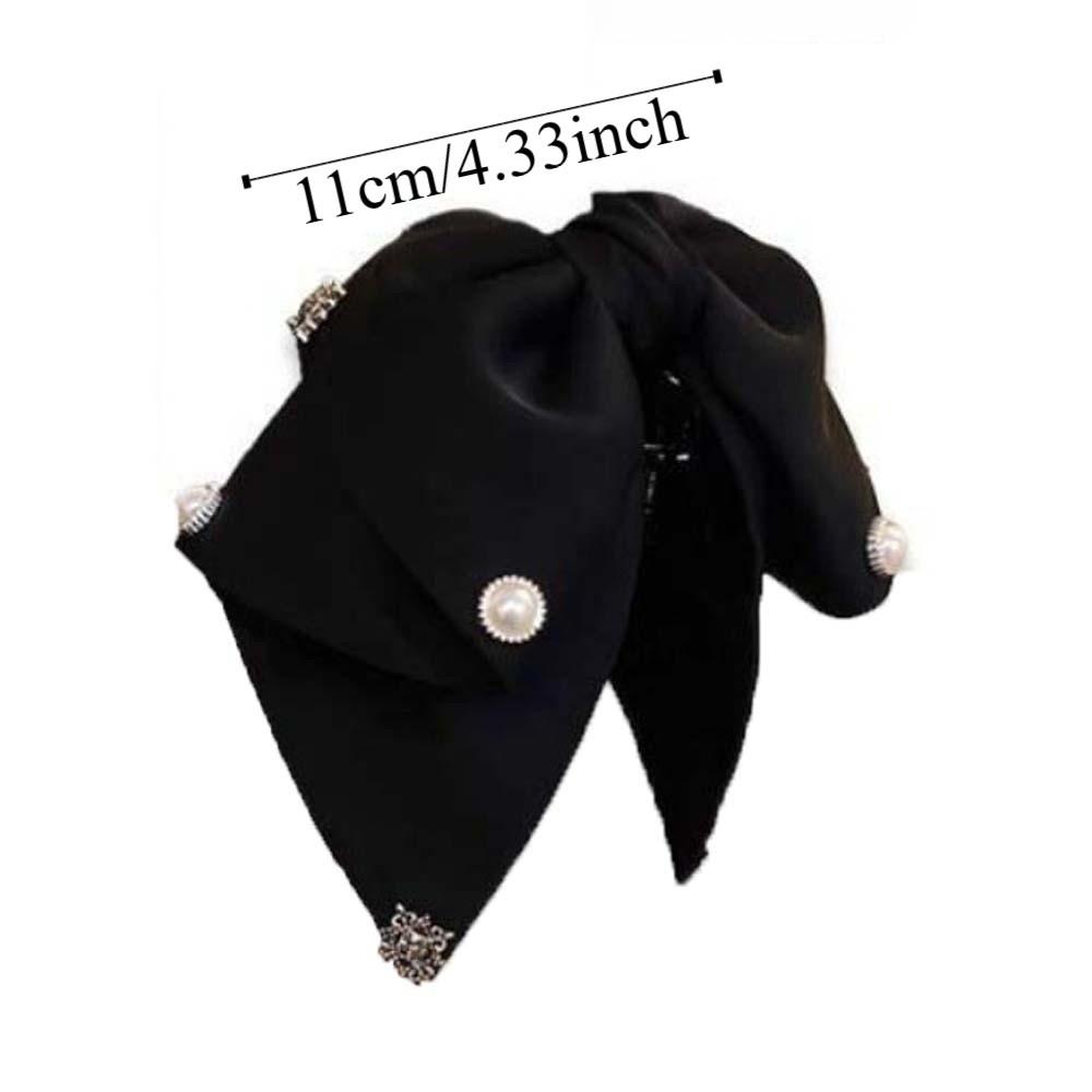 Twinkle Beads Black Bow Shark Clip French Style Elegant Shiny Rhinestone Hair Claw Cloth Headwear Women Sequin Hairgrips Female