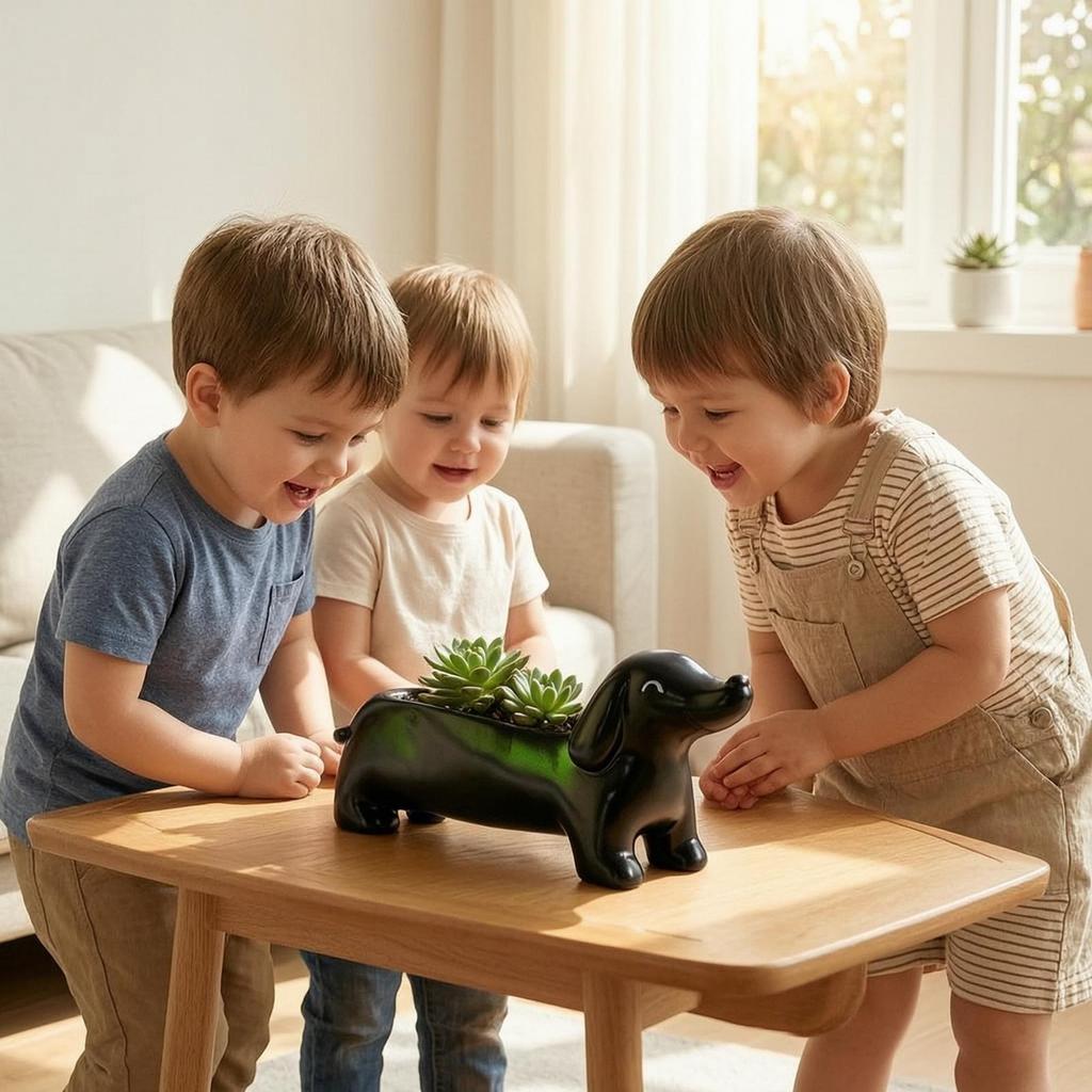 Dachshund Planter Cute Plant Pot Decorative DogShaped for Shelf, Patio, Balcony