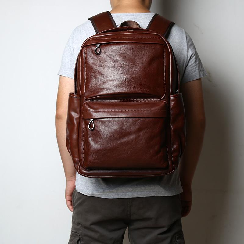 NZPJ Leather Men's Backpack European and American Fashion Travel Bag Vintage Head First Layer Cowhide Leisure Backpack