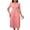 Sexy short-sleeved V-neck fashion temperament elegant pleated large size solid color dress