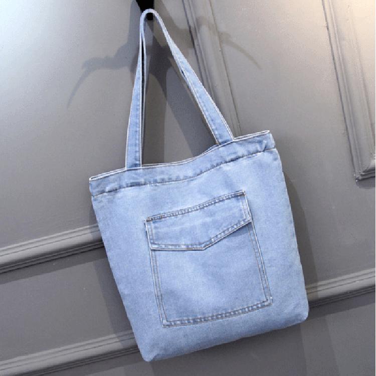 

Fashion Women Large Capacity Shoulder Bags Canvas Denim Street Casual Totes Handbag And Purse Solid Color Zipper Shopping Bag 35x6x33cm