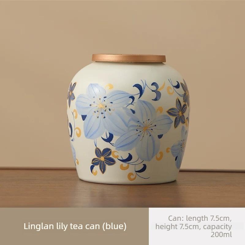 Ceramic tea jar, household moisture-proof sealed jar, small tea compartment, portable travel storage jar