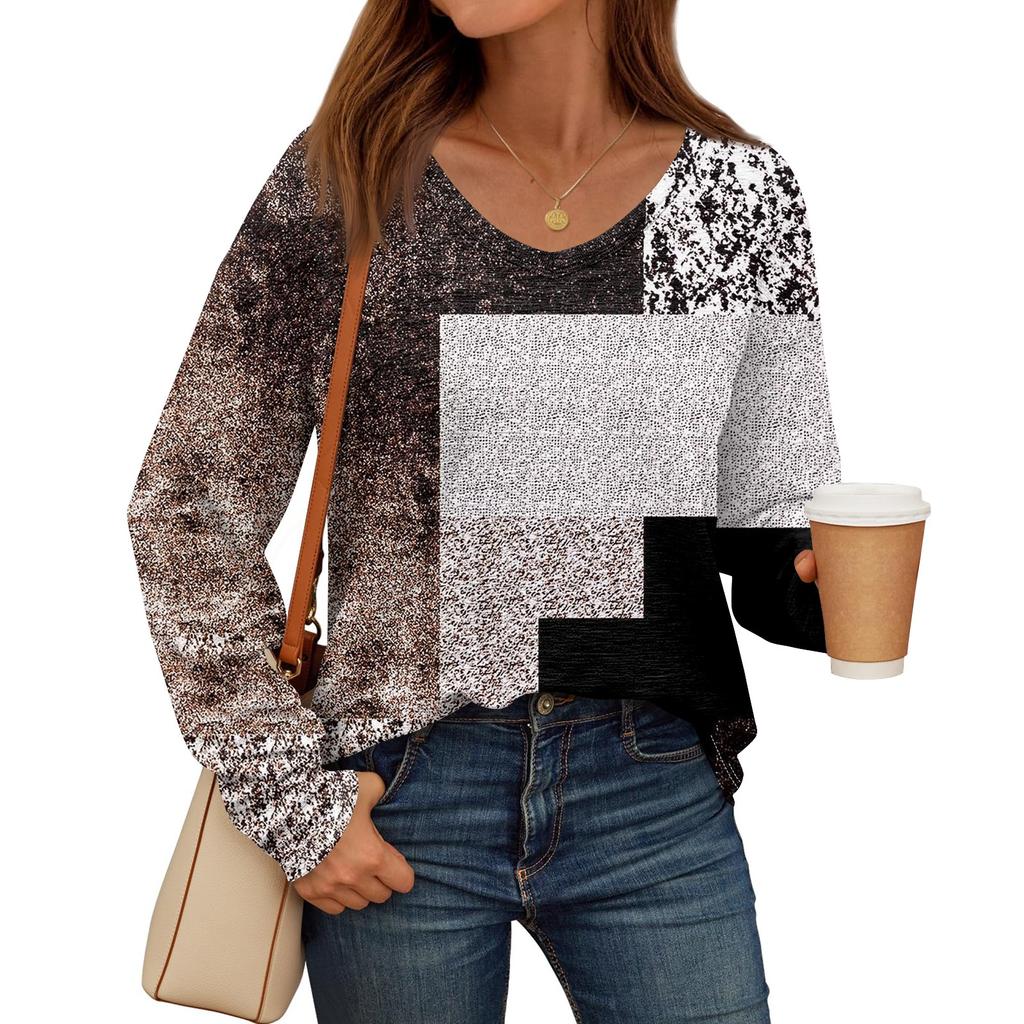 Damen Langarmshirt mit V-Ausschnitt, Basic-T-Shirt, lässiges Top, trendige Tunika-Outfits für den Herbst, tailliertes T-Shirt