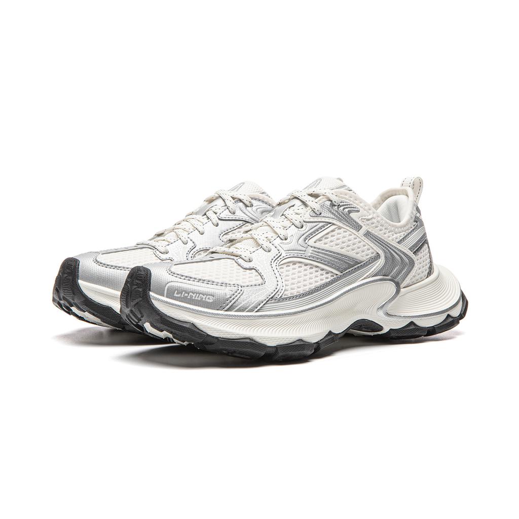 Li Ning Slip Resistant, Abrasion Resistant, Breathable Low top Chunky Sneakers Women's White Silver AGCW056-8