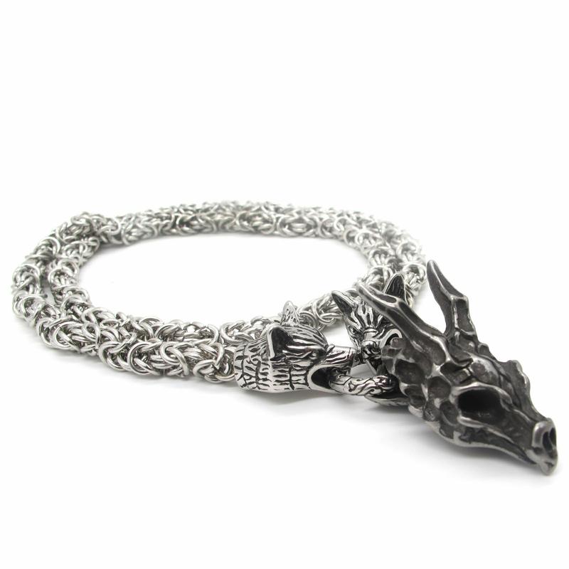 Mens Stainless Steel Heavy Wolf Dragon Skull Pendant Necklace Vintage Men holiday Gift