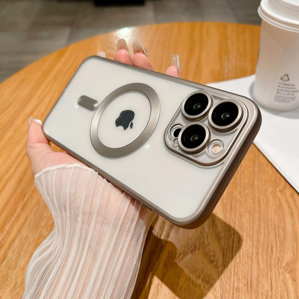 Apple Transparent Mobile Phone Case 16pro Matte Electroplating Magnetic Soft Case TPU Suitable for IPhone15 Full-inclusive Protection Case