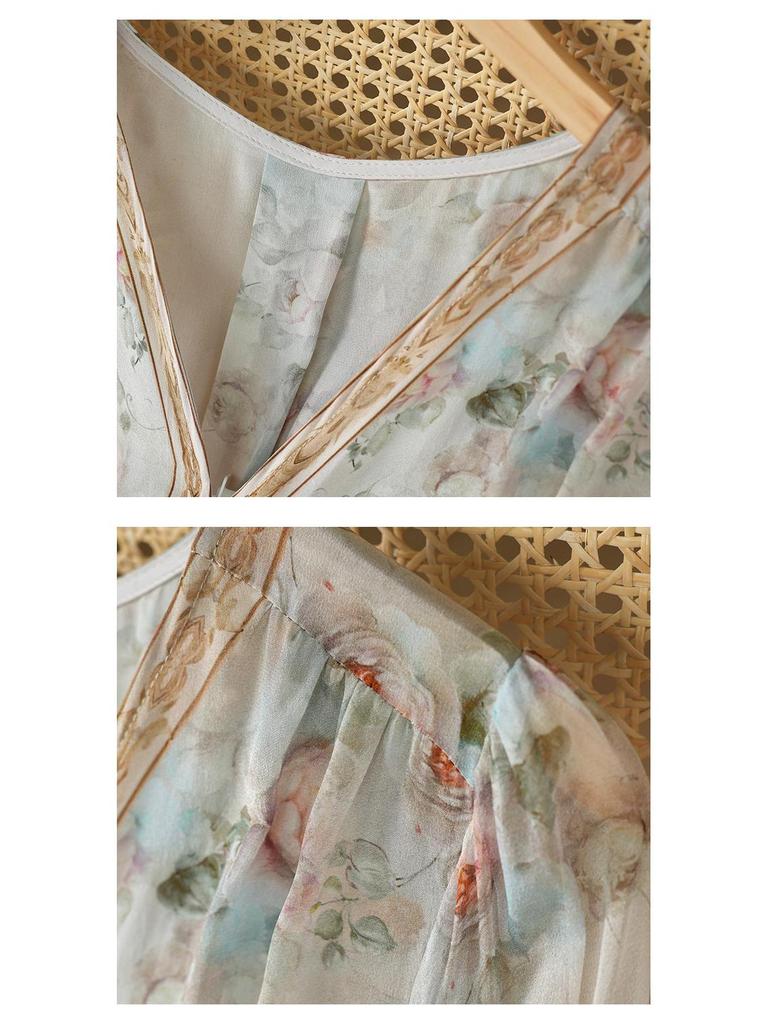 Elegant Spring 2025 Women's Slimming Bubble Sleeve Mulberry Silk Dress