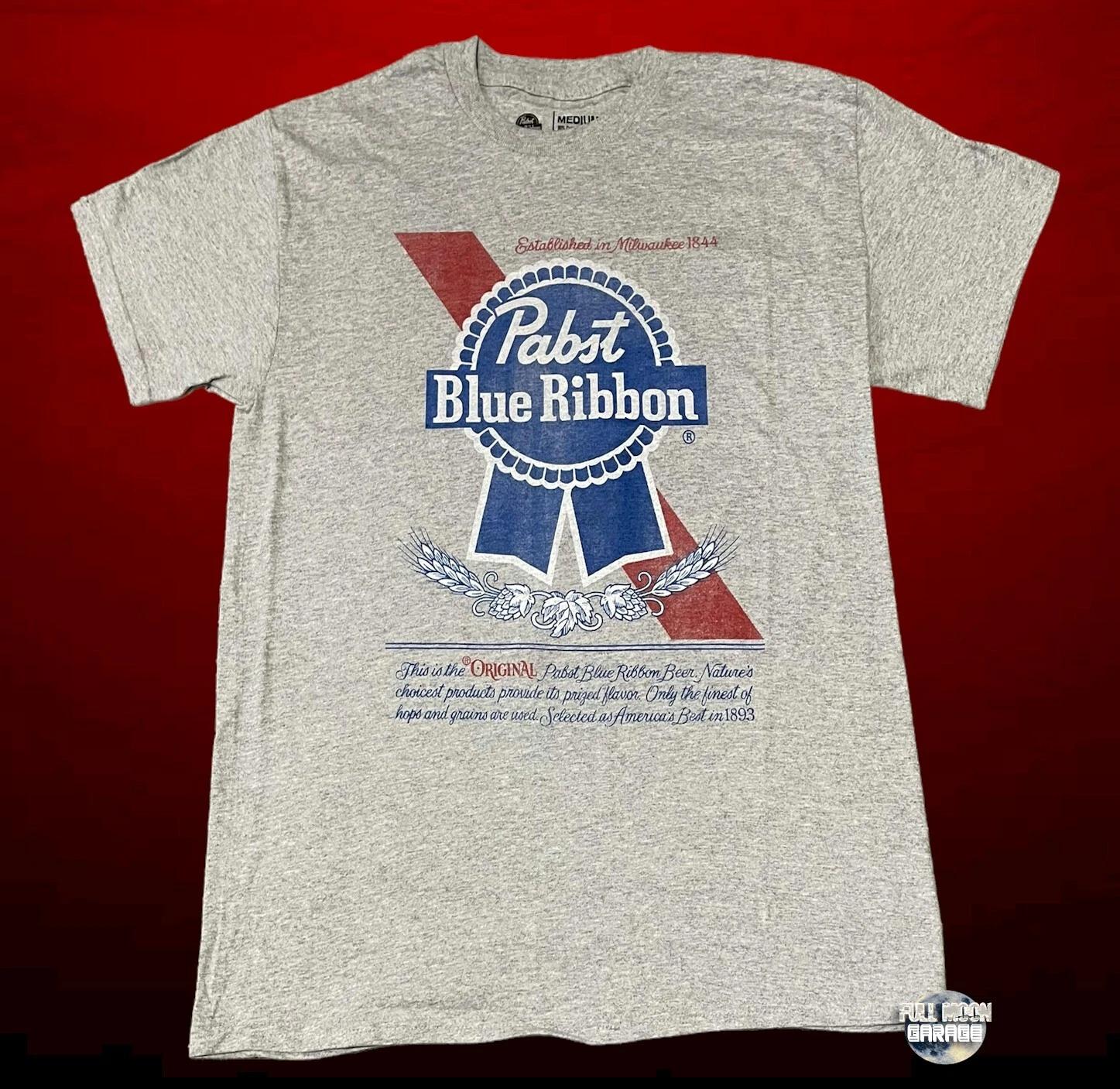 New Pabst Blue Ribbon Beer Mens Gray PBR Vintage Classic T-Shirt L