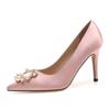 French Wedding Shoes Satin Bridal Heels White High Heels Pointed Toe Elegant