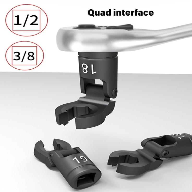6pc Ergonomic Open End Wrench Kit 12-19mm Flexible Head Motion High Strength Steel Socket Wrench For Auto Maintenance