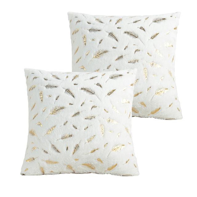 2pcs Fur Throw Pillow Cover Solid Color Bronzing Feather Plush Cushion Cover Pillowcase   for Car/Sofa/Bed/Home Decorative 4545