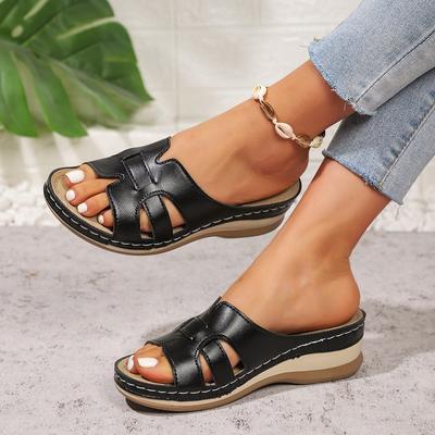Women Orthopedic Sandals Open Toe Vintage Wedge Sandals Casual Flat Slippers Anti-Slip Thick Sole for Travel Seaside