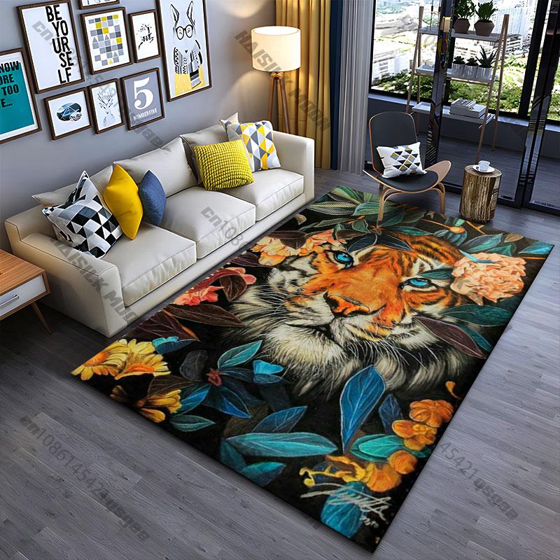Tiger nature flowers vibrant contrast carpet Yoga living room room decor children's crawling mat doormat area rug