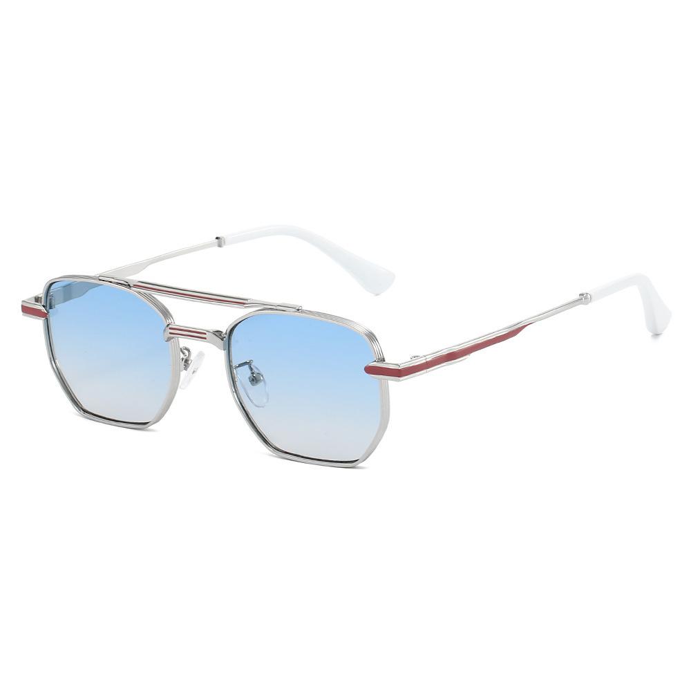 New square metal fashion sunglasses, European and American retro pilot double beam simple and versatile sunglasses