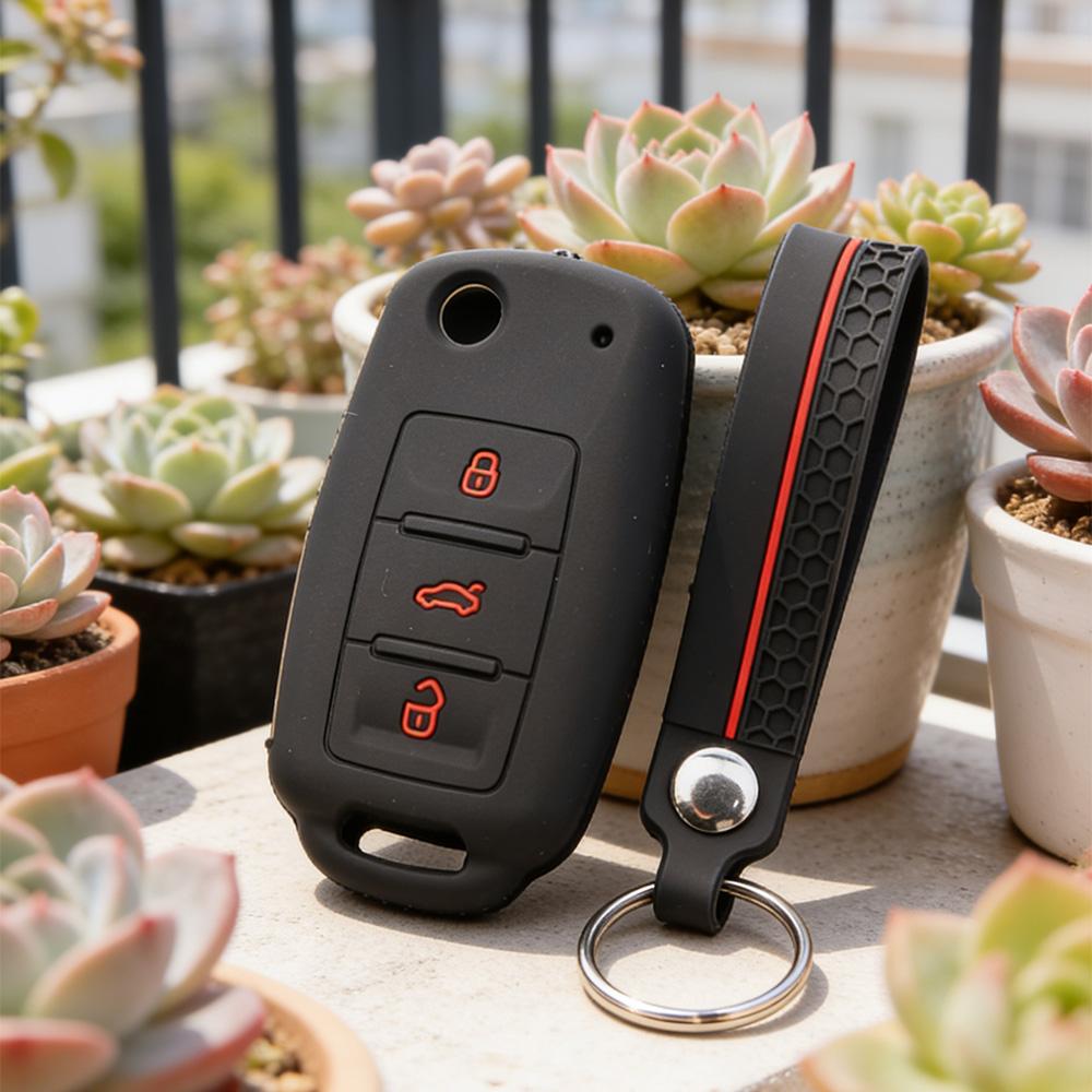 Key Shell Cover for VW Polo Golf Passat Tiguan MK7 B8 with Keychain Anti-Scratch Guard Shockproof Protection Soft Grip Texture Responsive Button Touch