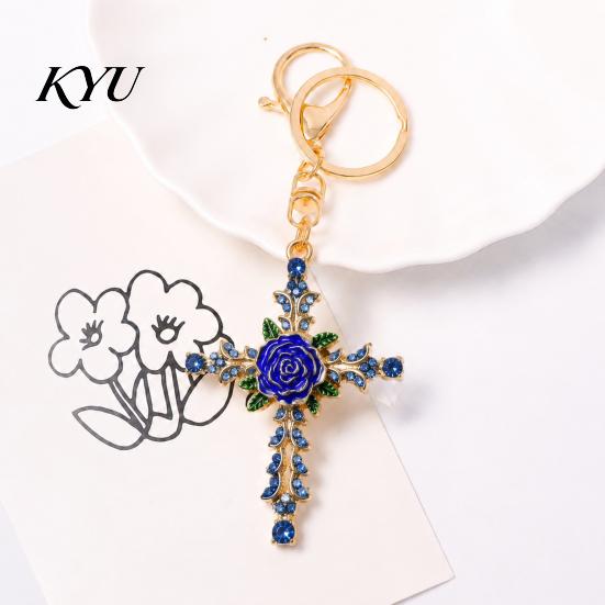 Decorative Rose Keychain Retro Rhinestone Keychain, Golden Plated Alloy Key Ring for Purse Charm Men Women, Pendant Handbags Backpacks Decoration Zinc