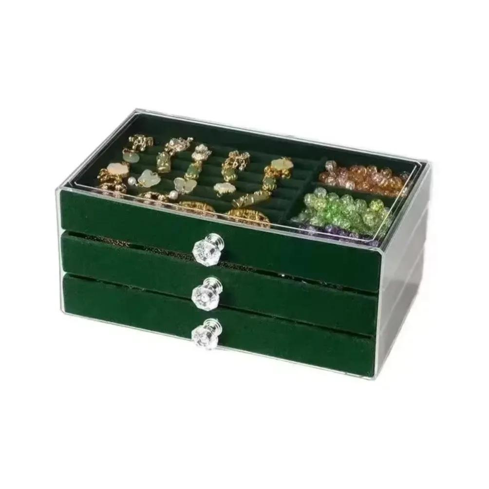 Acrylic Velvet Jewelry Organizer with 3 Drawers Stackable Display Storage Earrings Necklace Bracelets Box Holder Case for Women