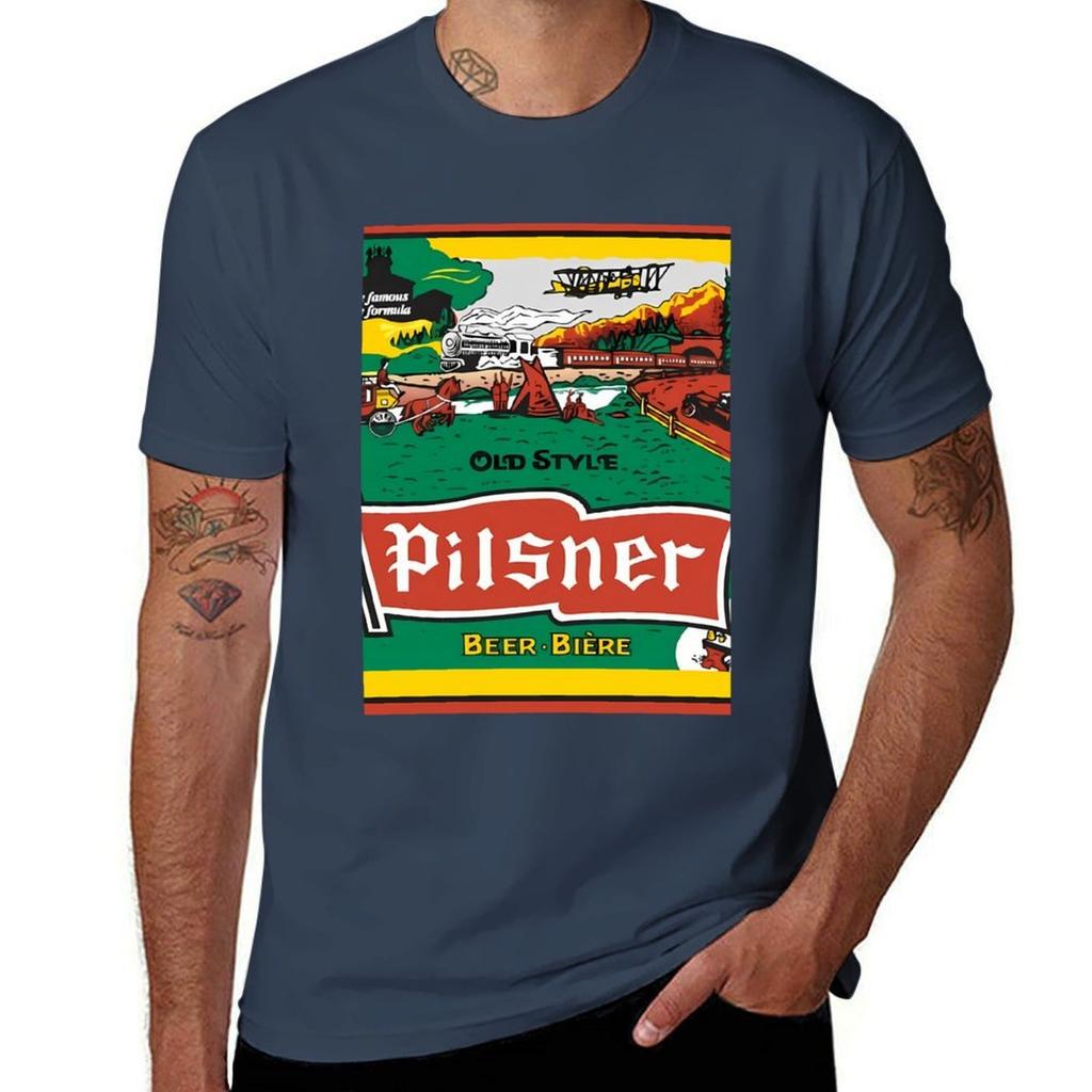 T-shirt con Etichetta Pilsner Casual Vestibilità Larga Maglietta Estiva