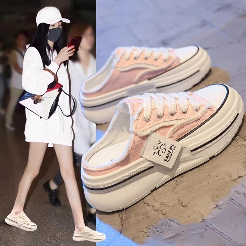 Baotou slippers for women wearing canvas shoes outside summer without heels Lazy half slippers