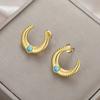 Teamer Turquoise Crescent Stud Earring For Women Girls Gold Color Stainless Steel Simple Style Fashion Jewelry Birthday Gift