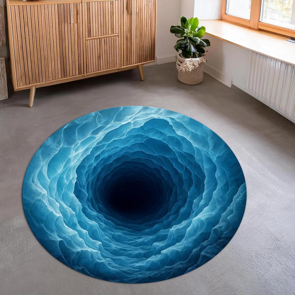 3D Waterfall Illusion Round Rug, Optical Depth Cave Carpet, Nature Inspired Floor Decor for Living Room, Bedroom, Meditation MaT
