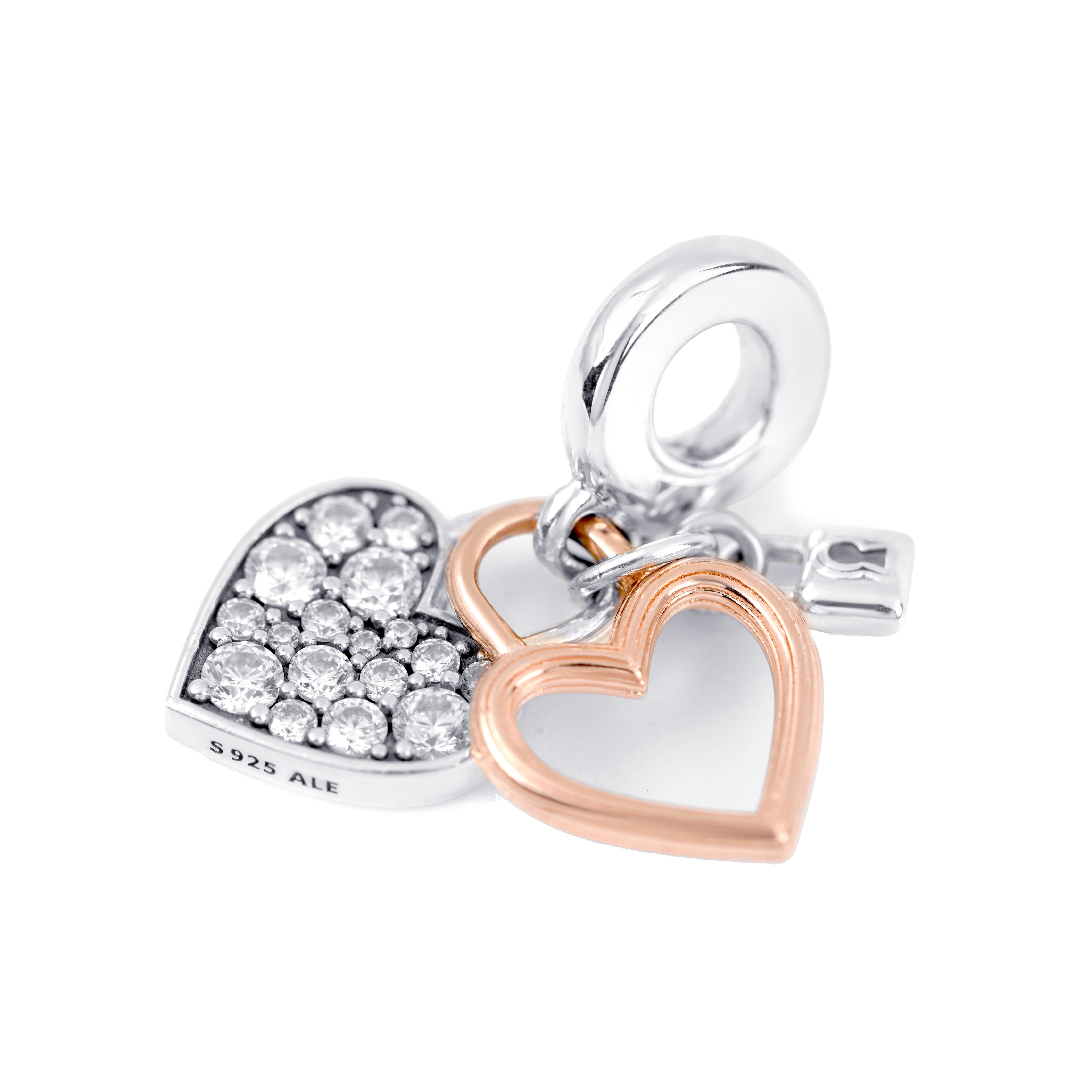 Pandora Series Double Heart Lock Pendant Women Jewelry Silver 780087C01 Silver