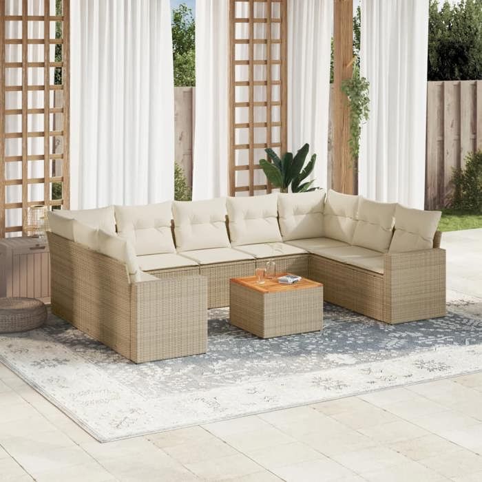 VidaXL Garden Lounge Set with Cushions 10 Pcs Beige Braided Resin 3224266