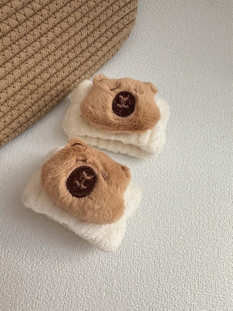 2-4pcs New Cartoon Capybara Hair Accessories Hair Bands Women Plush Animal Headband Face Wash Wristband Set Halloween