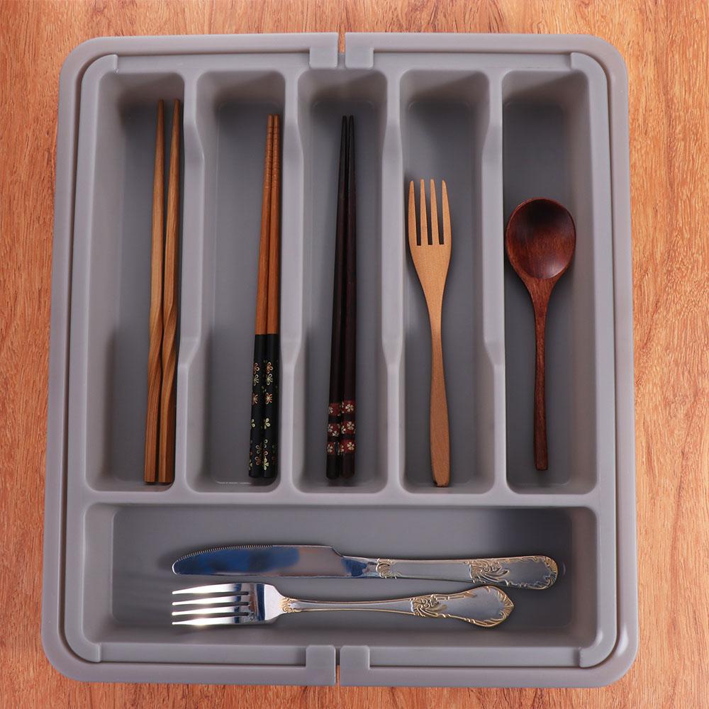 Black/White/Grey Silverware Drawer Organizer Plastic Expandable Utensil Tray Spoon