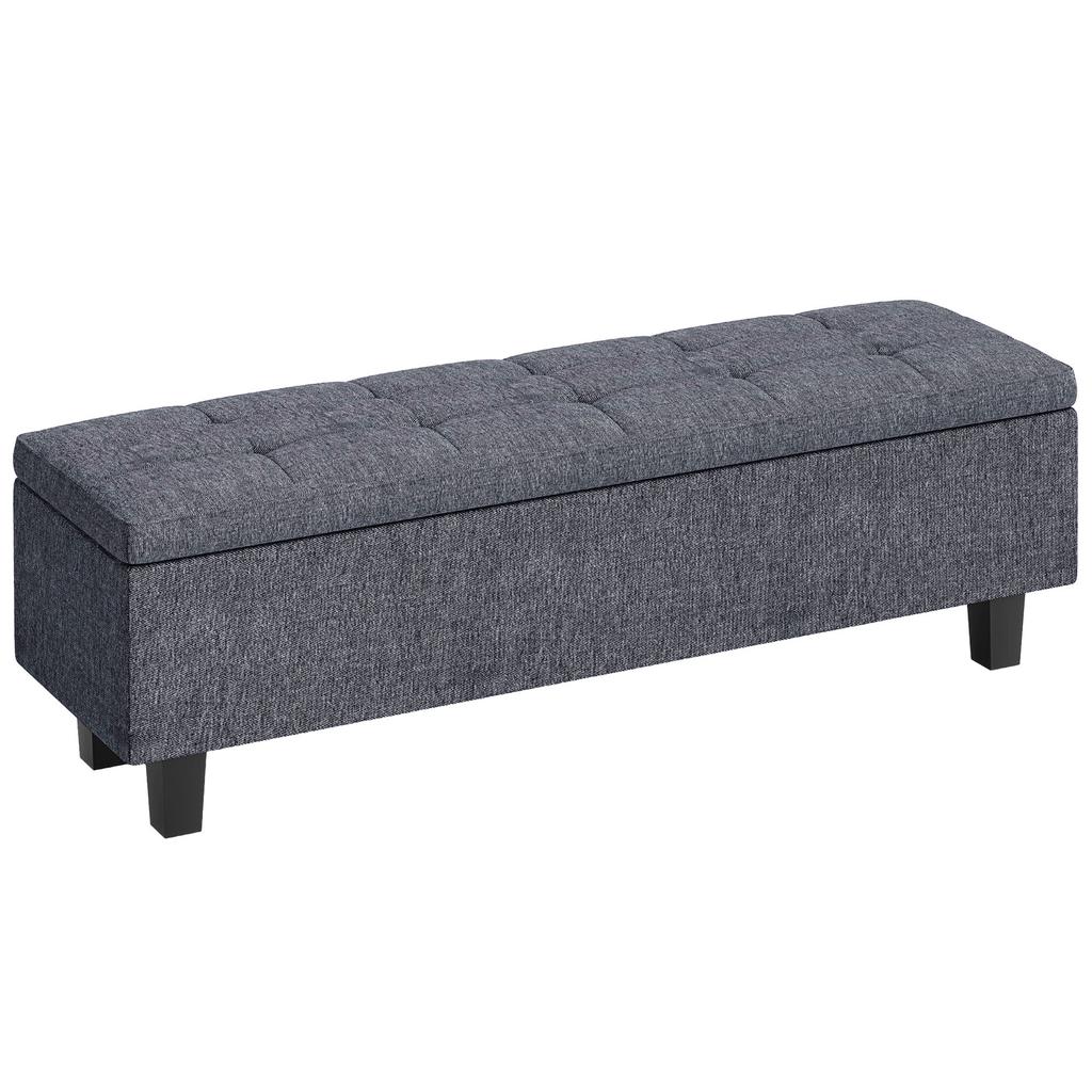 Storage Ottoman Bench In Linen Look With Rubber Wood Legs For Living Room Bedroom Hallway Dark Gray