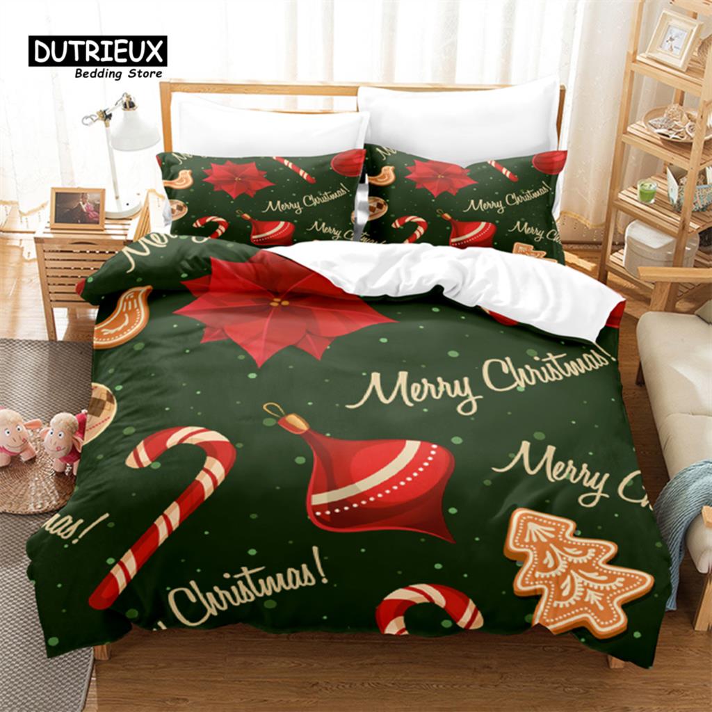 Fireplace Christmas Bedding Set, 3Pcs Duvet Cover Set, Soft Comfortable Breathable Duvet Cover, For Bedroom Guest Room Decor