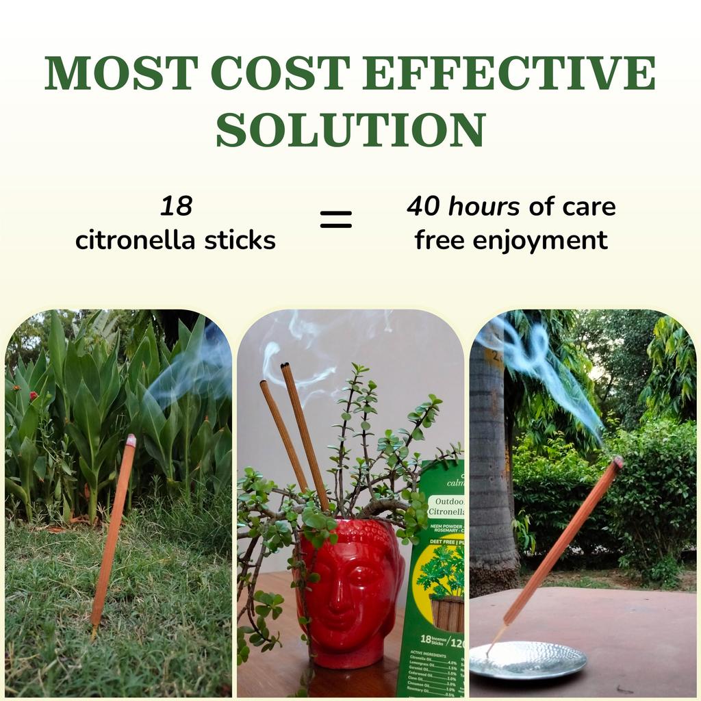 Natural Citronella Incense Sticks Outdoor - 18 Sticks, 40 hrs Protection